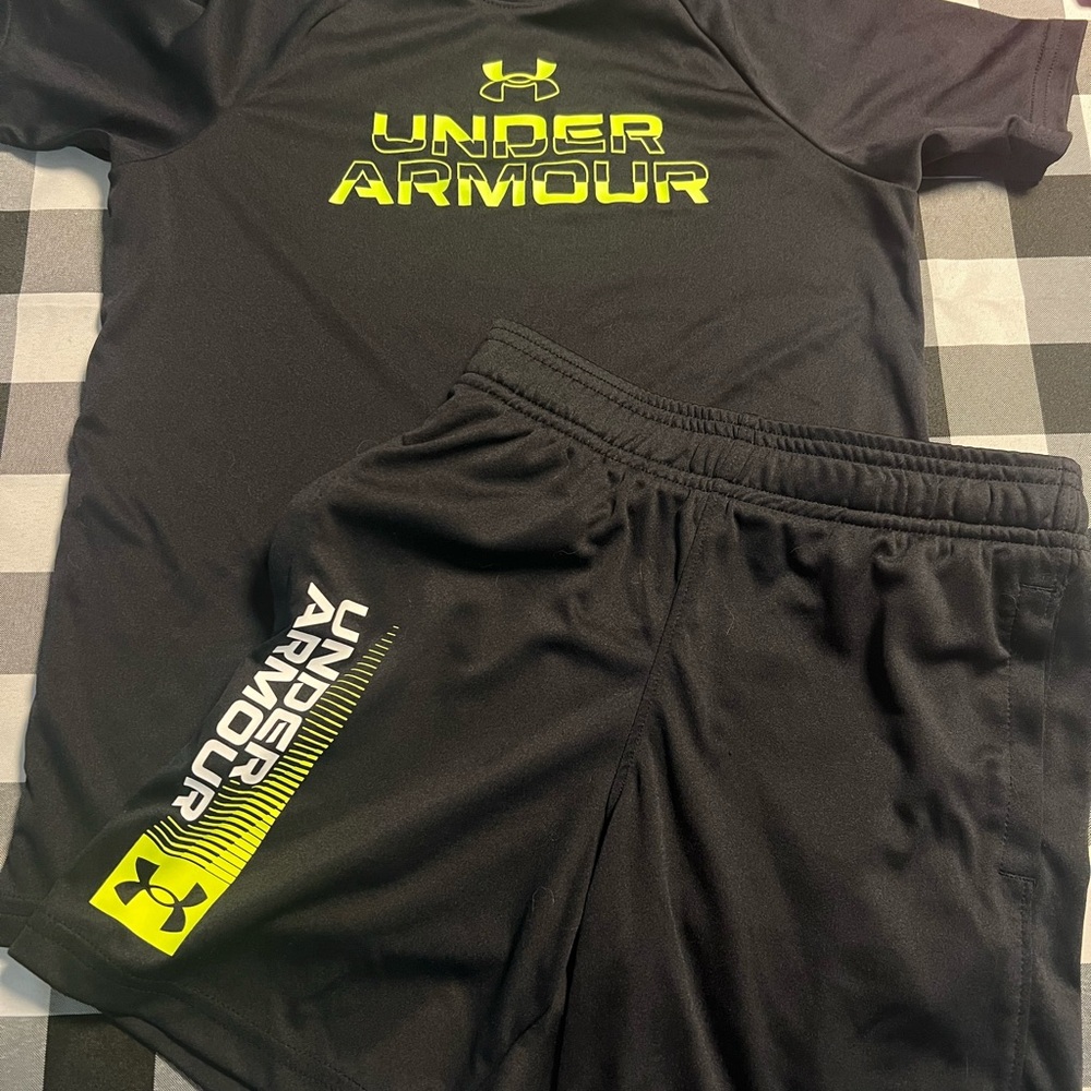 Under Armour Black Athletic Shorts with Neon Yellow Logo